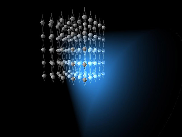 Artist rendering of Cherenkov radiation being emitted within the ice sheet