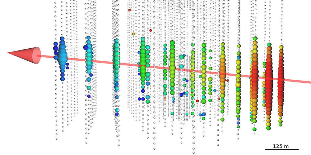 Neutrino event IC170922A, which led to the detection of the neutrino source.