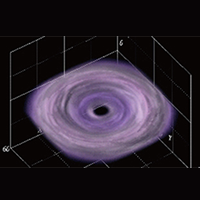 ブラックホール降着円盤の３次元磁気流体シミュレーション結果　（画像提供：町田真美）